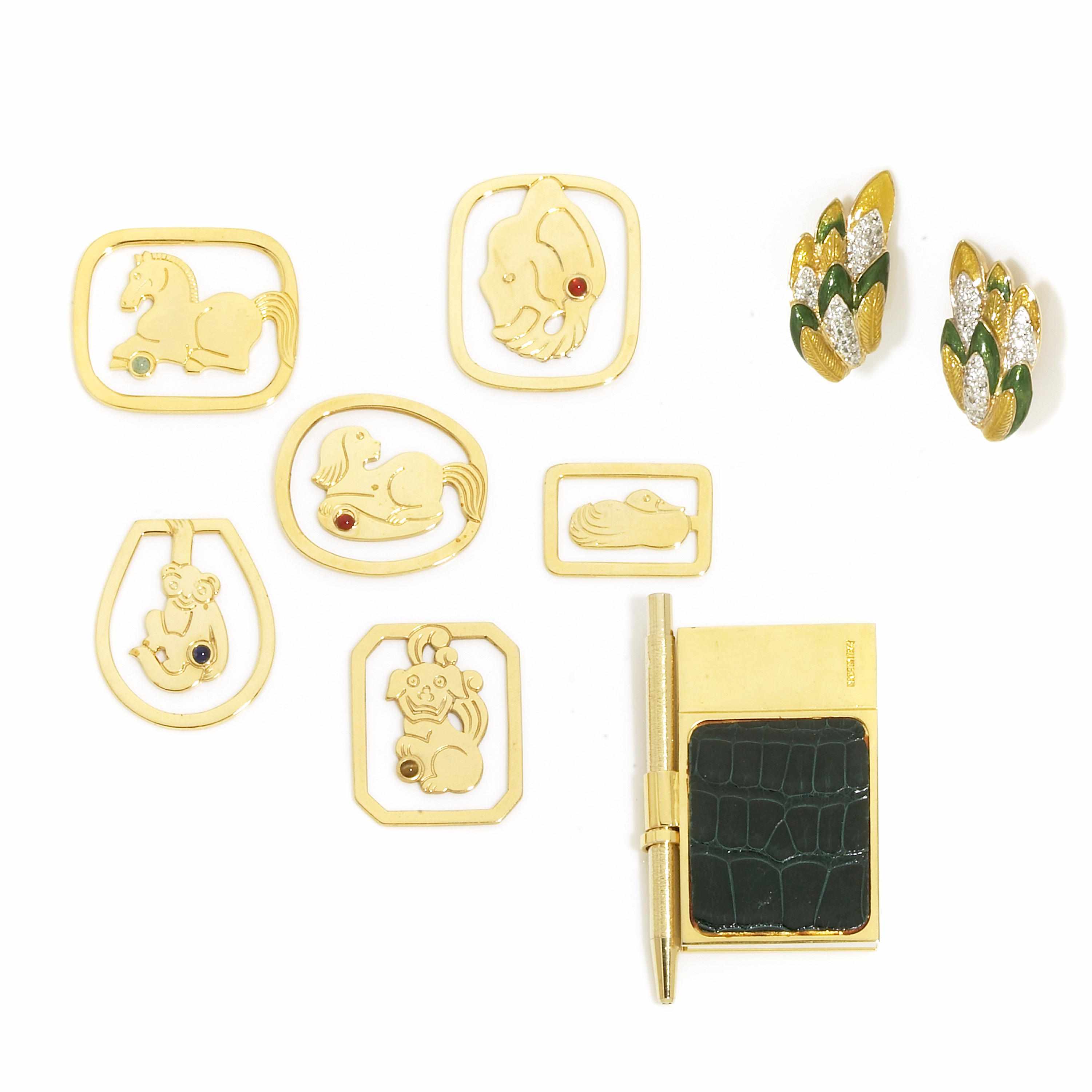 Appraisal: A collection of gold colored metal silver crystal enamel and