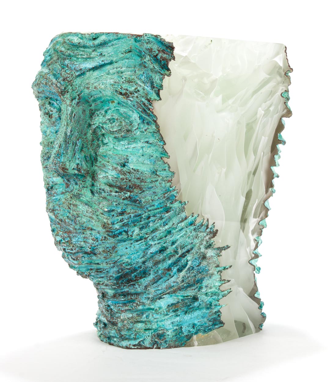 Appraisal: Contemporary abstract glass sculpture Paper stylized glass sculptural head sheathed