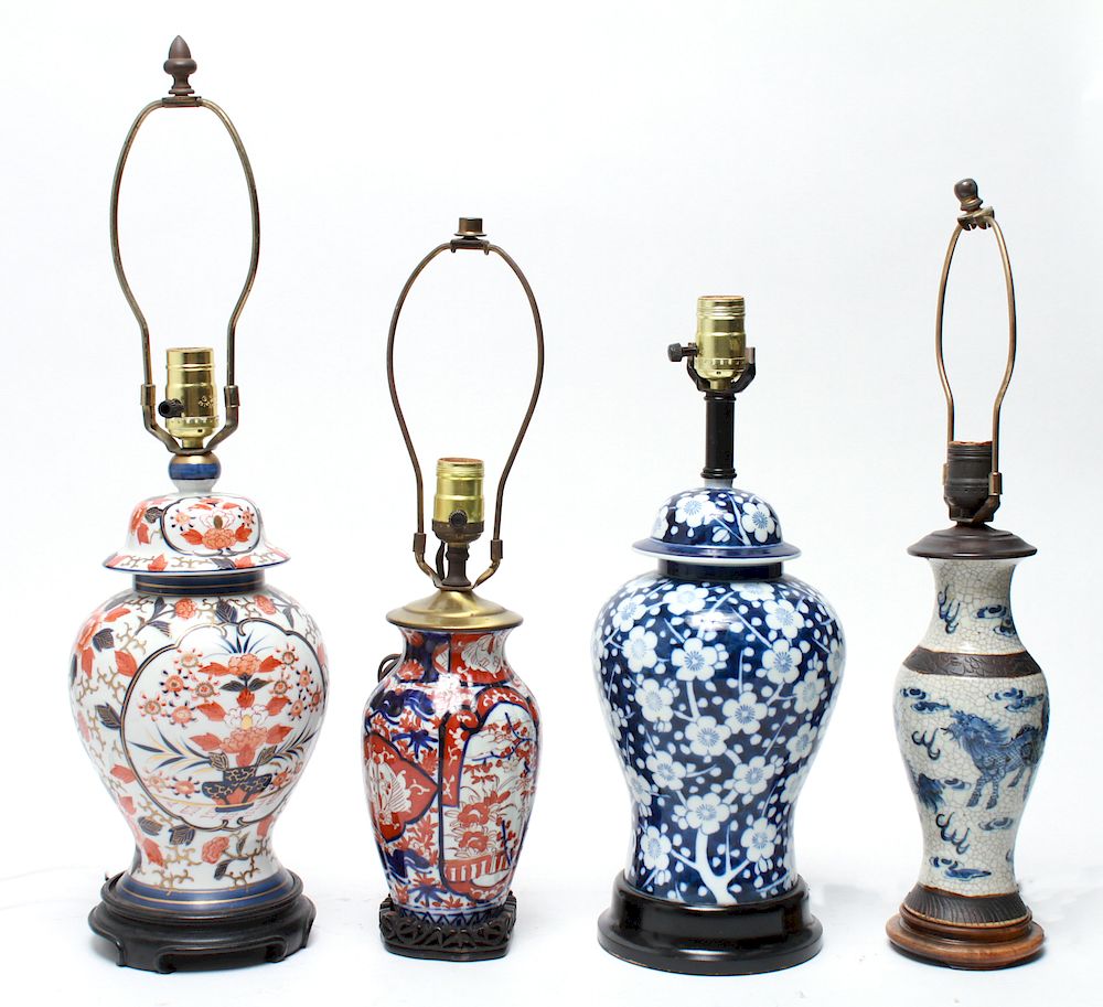 Appraisal: Chinese Porcelain Baluster Vase Table Lamps Four Chinese baluster jars