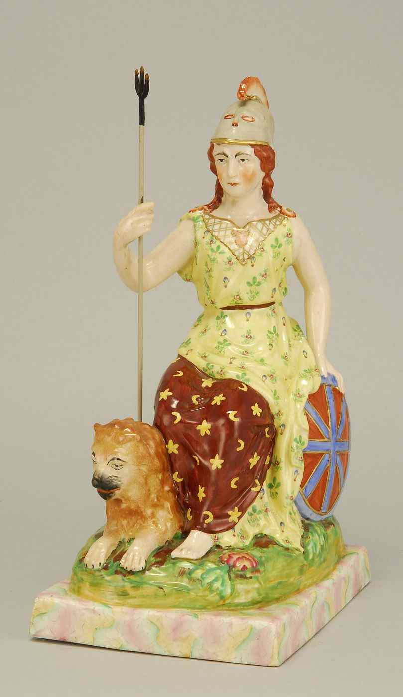 Appraisal: STAFFORDSHIRE POTTERY FIGURE OF BRITTANIAEnglish th CenturyDepicting the allegorical figure