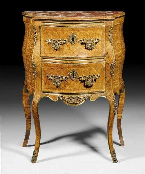 Appraisal: SMALL CHEST OF DRAWERS Louis XV Sicily circa Tulipwood and