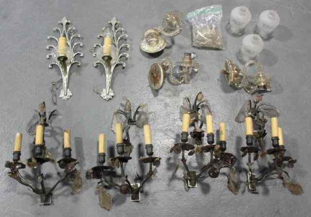 Appraisal: Antique Sconce Lot Set of wrought iron arm sconces with