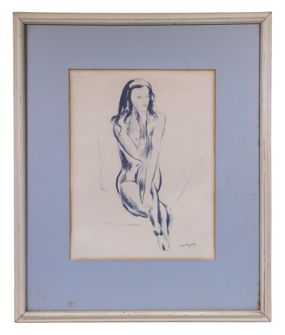 Appraisal: LOUIS TOUCHAGUES FRANCE - Nude Model Seated in Studio ink