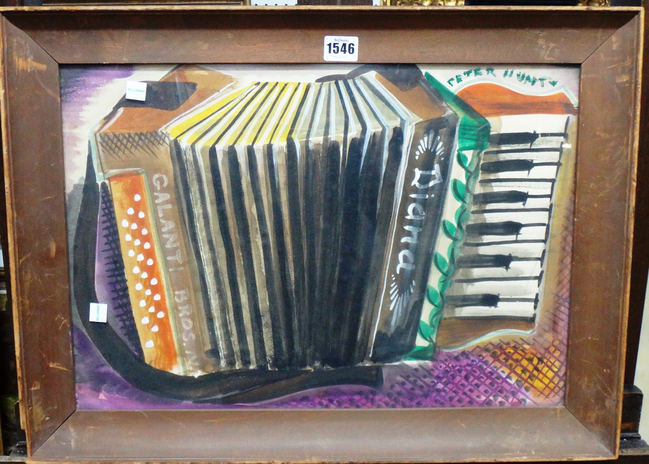 Appraisal: Peter Hunt - Accordian watercolour and gouache signed cm x