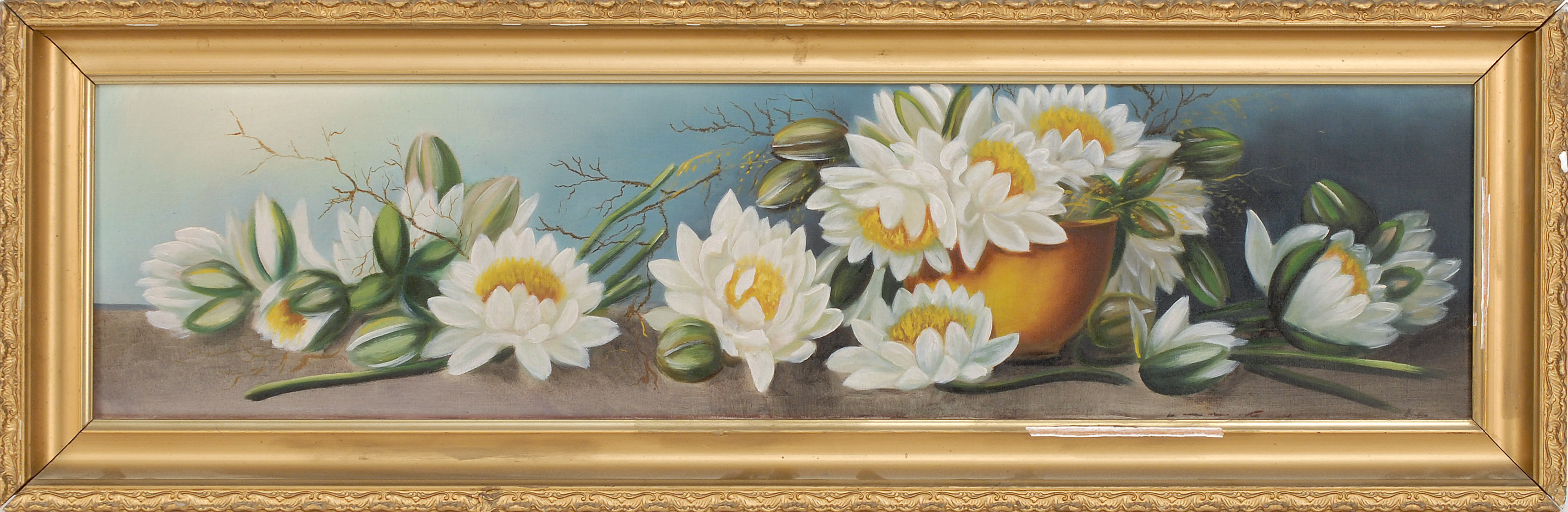 Appraisal: FRAMED STILL LIFE OF WATER LILIES th CenturyUnsigned Oil on