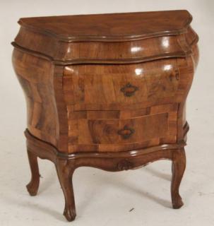 Appraisal: ITALIAN FIGURED OLIVEWOOD AND WALNUT BOMBE COMMODE ITALIAN FIGURED OLIVEWOOD