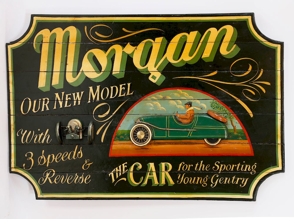 Appraisal: Antique Style Morgan Car Company Painted Wood Trade Sign Exclusive