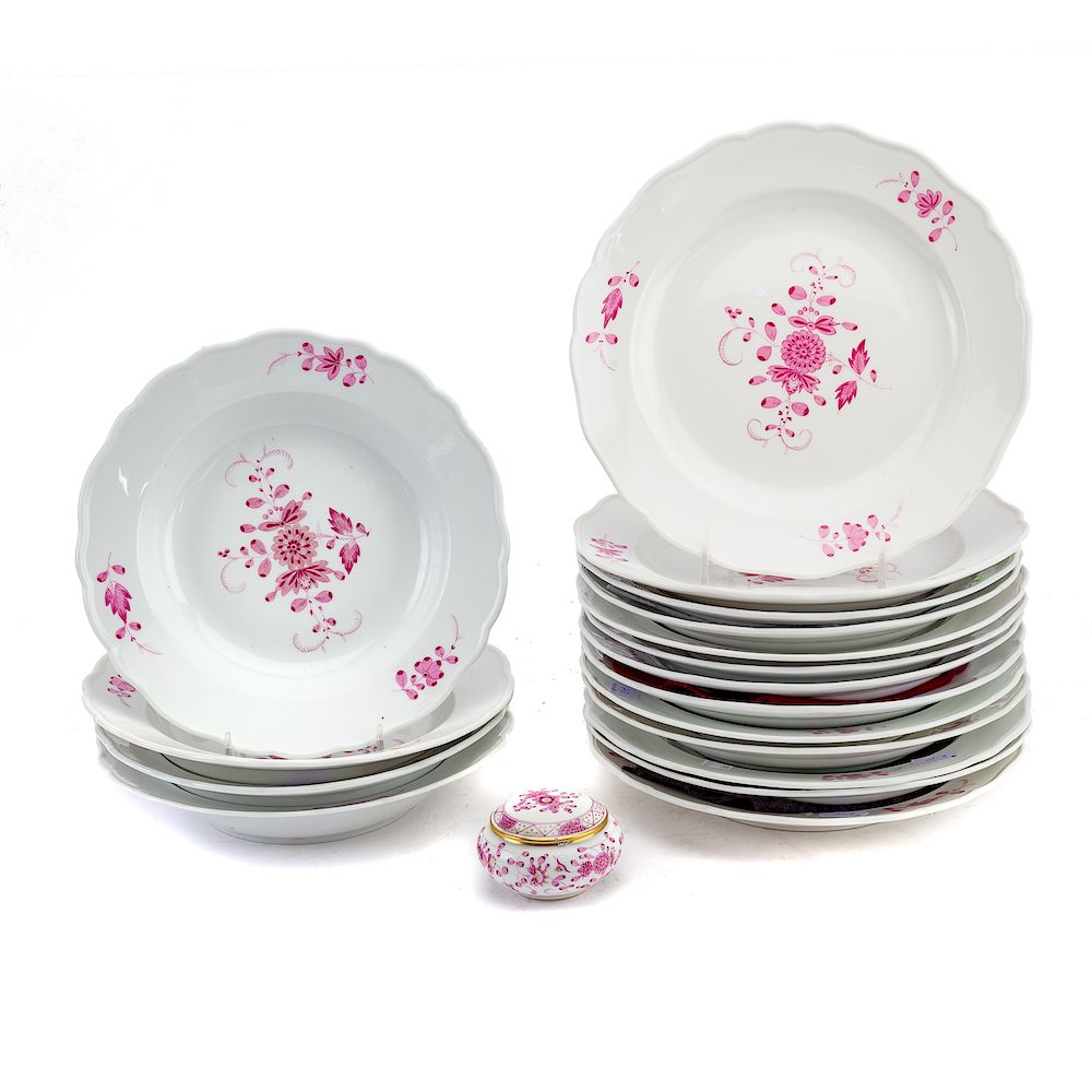 Appraisal: Meissen porcelain table ware articles with puce floral decoration comprising