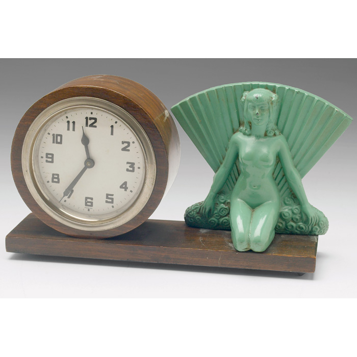 Appraisal: Art Deco clock wood frame and base with ceramic girl