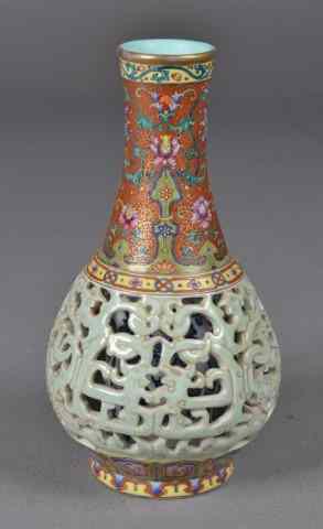 Appraisal: Chinese Famille Rose Reticulated Porcelain VaseA fine Famille Rose porcelain