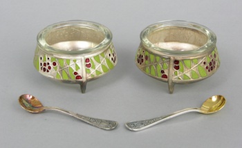 Appraisal: A Lot of Two Russian Enamel Salt Cellars Small salt