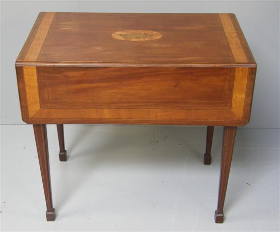 Appraisal: th century mahogany satinwood crossbanded and parquetry inlaid pembroke table