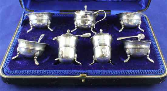 Appraisal: A cased George V silver seven piece condiment set of