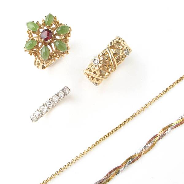 Appraisal: A collection of diamond gem-set and gold jewelry featuring three