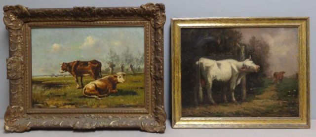 Appraisal: Two Oils on Canvas of Cows in Pastures Two cows