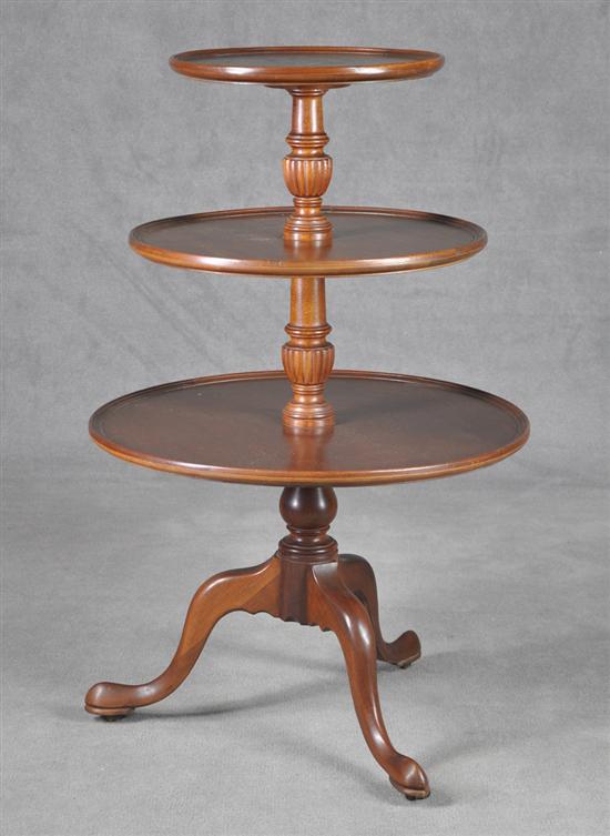 Appraisal: Mahogany Triple Tiered Dishtop Table Circa Cabriole legs with reeded