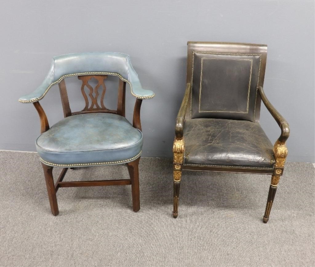 Appraisal: Two leather chairs one labeled Hickory Chair Co x x