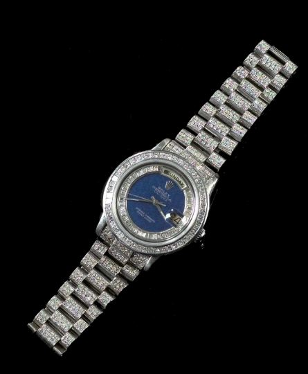 Appraisal: Gentleman's Eighteen-Karat White Gold Lapis Lazuli and Diamond Day Date