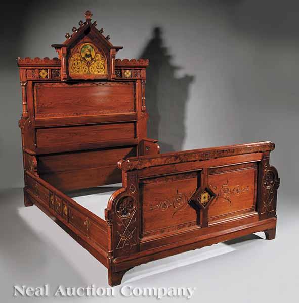 Appraisal: A Fine American Modern Gothic Carved and Paint-Decorated Walnut and