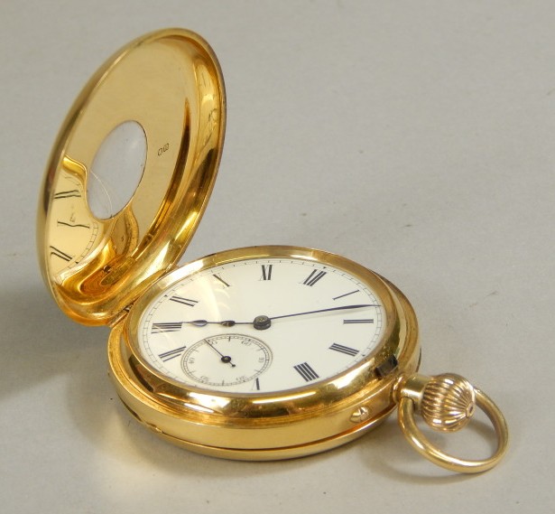 Appraisal: An ct gold half hunter pocket watch the front plate