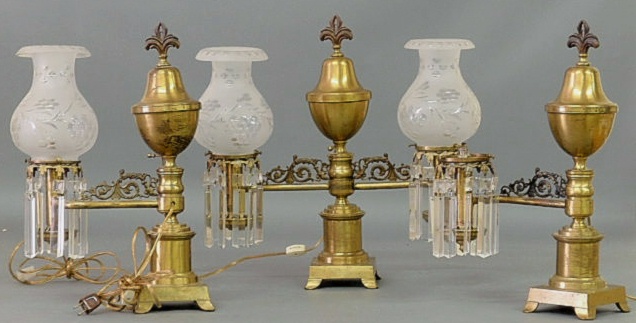 Appraisal: Three-piece brass Argon lamp set with frosted glass globes missing