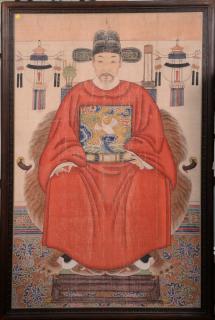 Appraisal: Chinese Ancestral portrait depicting a man dressed in a red