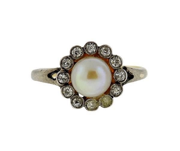 Appraisal: K Gold Diamond Pearl Ring METAL k gold GEMSTONES diamonds