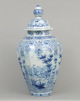 Appraisal: A Large Delft Jar With Lid A monumental Delft jar