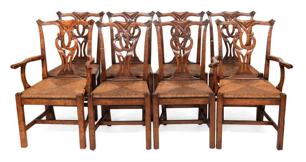 Appraisal: SET OF EIGHT CHIPPENDALE-STYLE CHAIRS LATE TH CENTURY BACK HEIGHTS