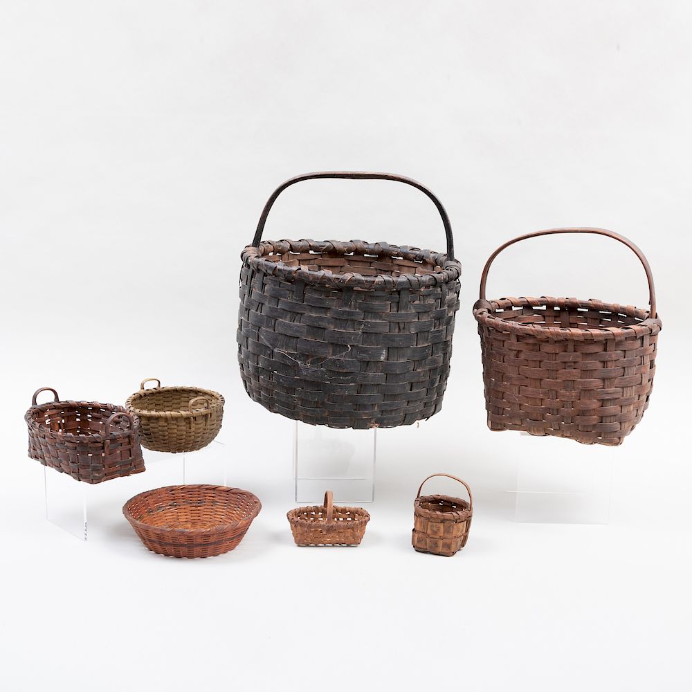 Appraisal: Group of Five Baskets and Two Small Splint Baskets The