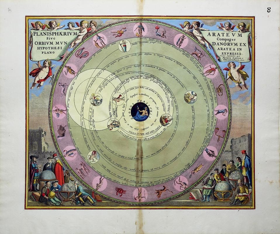 Appraisal: Colorful Celestial Charts by Andreas Cellarius Planisphaerium arateum sive Compages