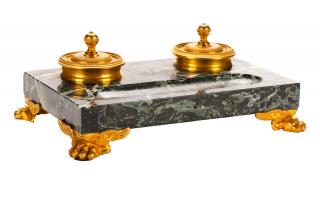 Appraisal: French Gilt Bronze Green Marble Encrier French th century Gilt