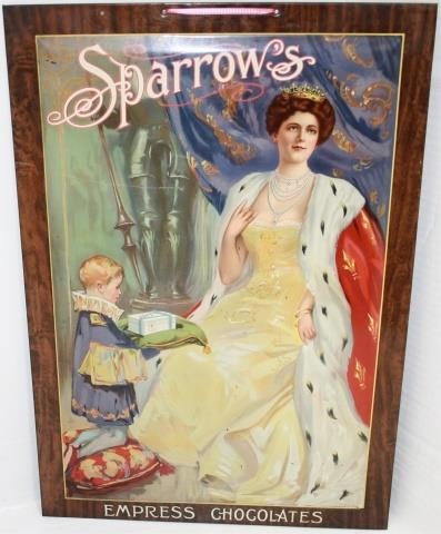 Appraisal: SPARROW S EMPRESS CHOCOLATES TIN LITHOGRAPH SIGN FRAMED TRAY MANUFACTURED