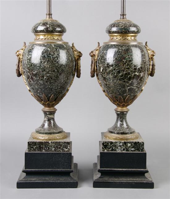 Appraisal: A Pair of Rouge Marble and Gilt Metal Mounted Urns