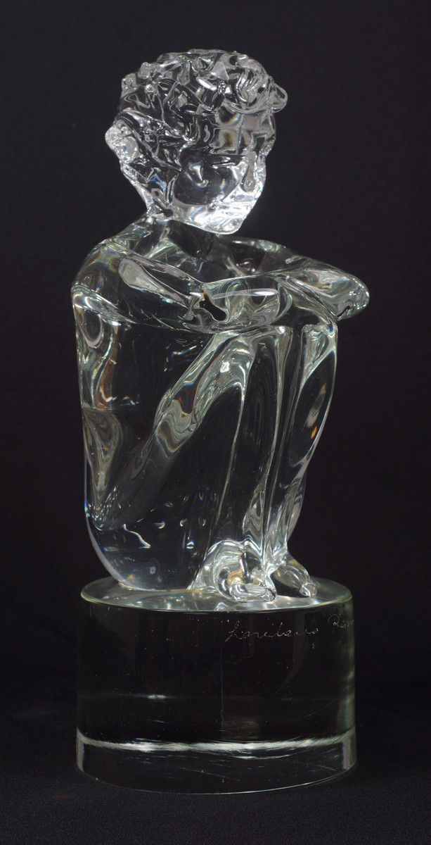 Appraisal: Loredano Rosin Italian - Glass Sculpture of Seated Boy signed