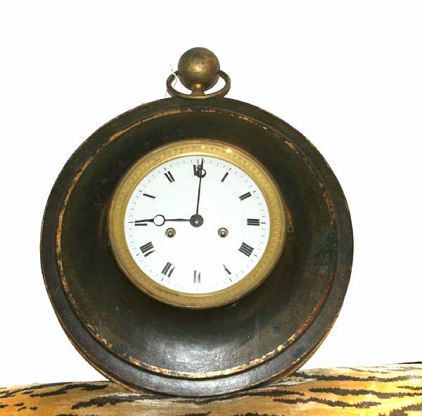 Appraisal: A parcel gilt toleware wall clock height in