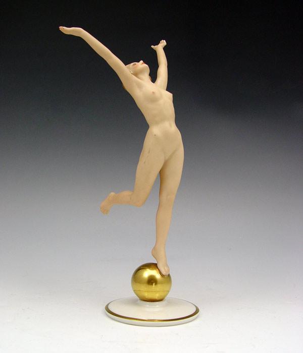 Appraisal: GERMAN HUTSCHENREUTHER PORCELAIN NUDE Karl Tutter designed nude on a