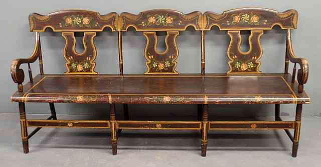 Appraisal: Pennsylvania plank bottom settee c with original paint decoration and