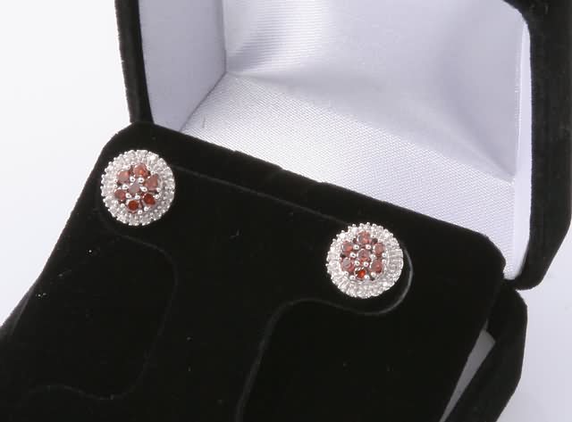 Appraisal: KW White and irradiated red diamond cluster earrings gms Ship