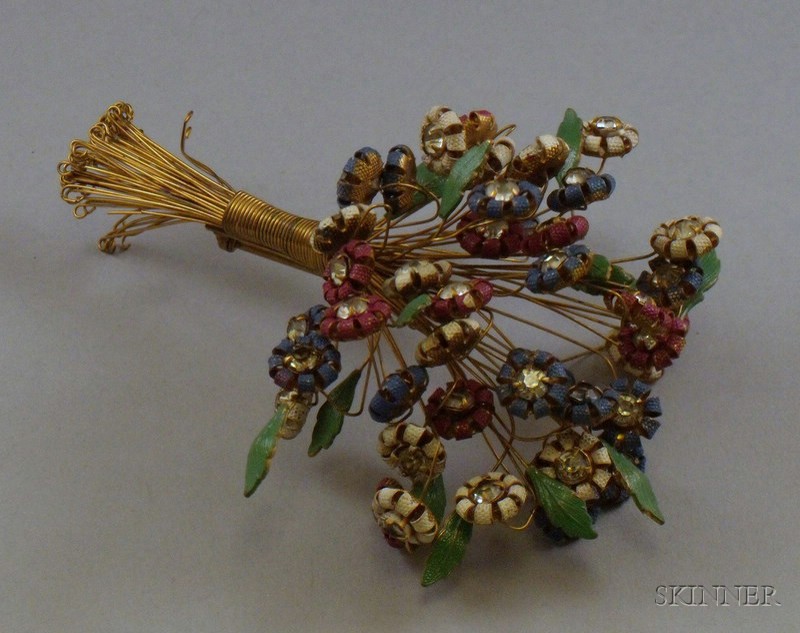 Appraisal: Large Costume Gilt-metal Enamel and Paste Bouquet-form Trembler Brooch s-