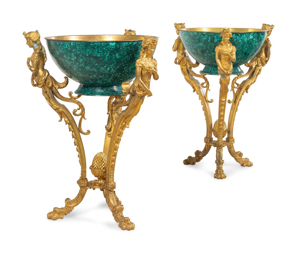 Appraisal: A Pair of Empire Style Gilt Bronze and Malachite Veneered