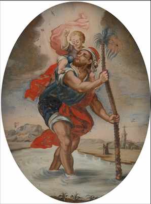 Appraisal: An Unsigned Eglomise Painting Depicting a narrative of St Christopher