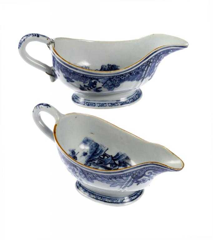 Appraisal: A PAIR OF CHINESE BLUE AND WHITE SAUCE BOATS painted