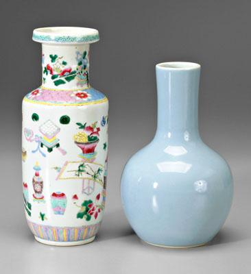 Appraisal: Two pieces Chinese porcelain claire-de-lune bottle vase base with blue