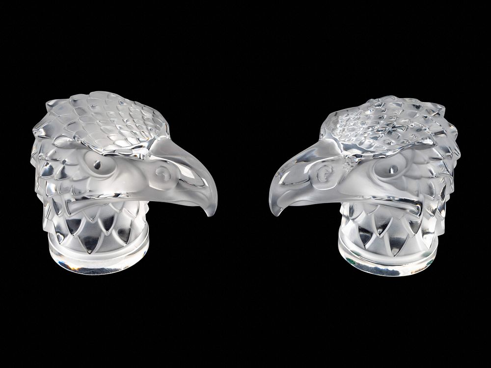 Appraisal: Two Lalique Glass Paperweights Tete d'Aigle Height inches Two Lalique