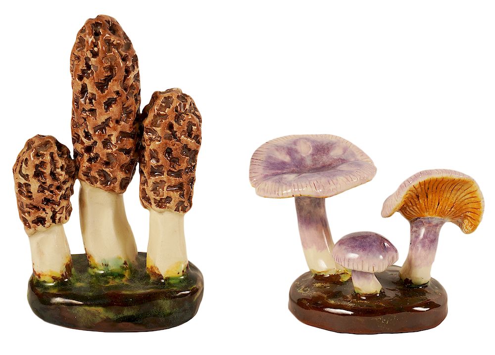 Appraisal: Two Lorenzen Pottery Mushrooms Ernst Alma Lorenzen mushrooms 'Morchella Esculenta'