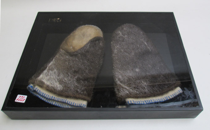 Appraisal: PAIR ALASKAN SEAL ESKIMO MITTENS displayed in shadowbox Dimensions L