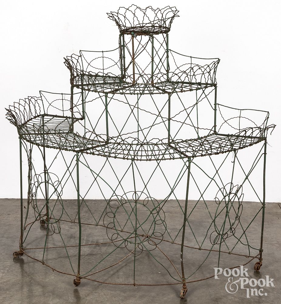 Appraisal: Victorian wire demilune plant stand late th c Victorian wire