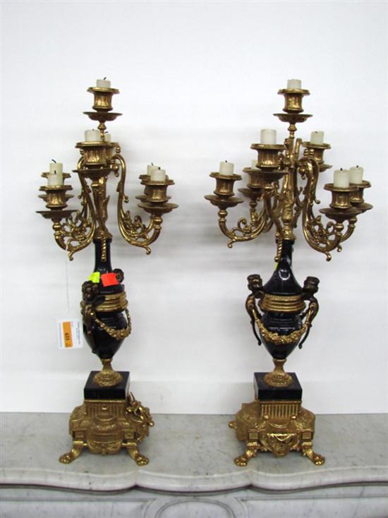 Appraisal: Pair of six-light gilt-metal candelabra H