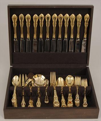 Appraisal: Korean Gilt-Metal -Piece Flatware Service Boxed Provenance Property from the